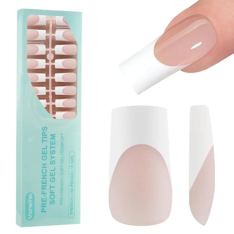 Vansiho Embouts Gel Style Français 3 en 1 – 150 Pièces Carré Longs Sans Apprêt