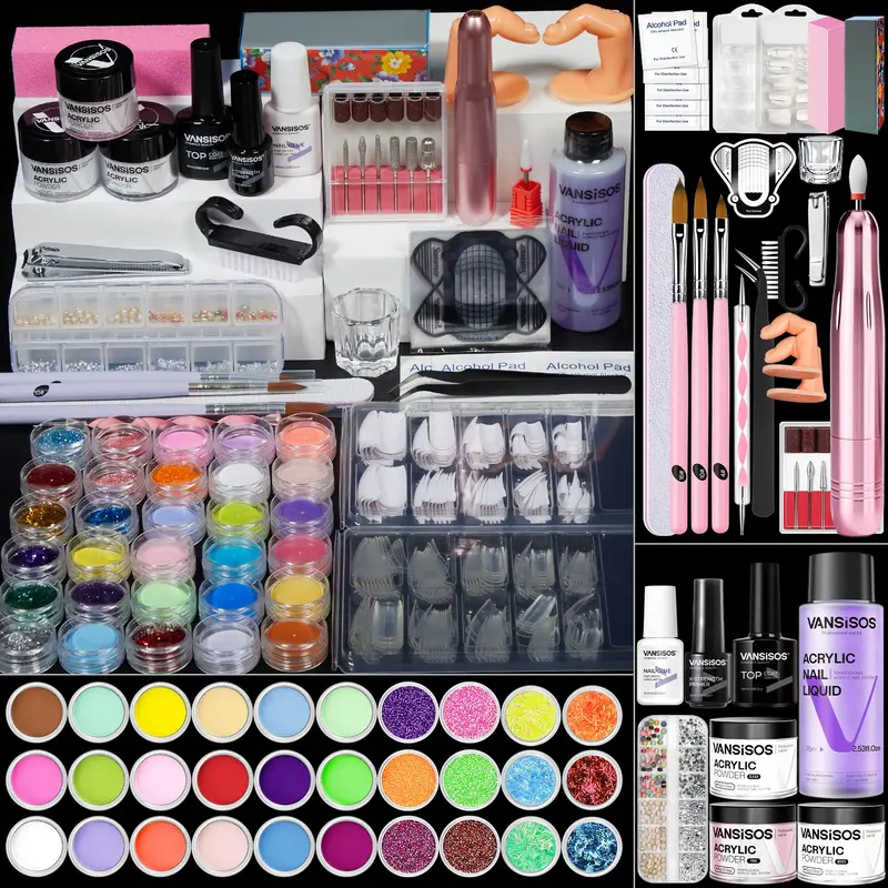 VANSISOS Kit Acrylique Débutants Tout-en-Un – Ensemble Professionnel avec Perceuse Électrique et Poudre/Liquide