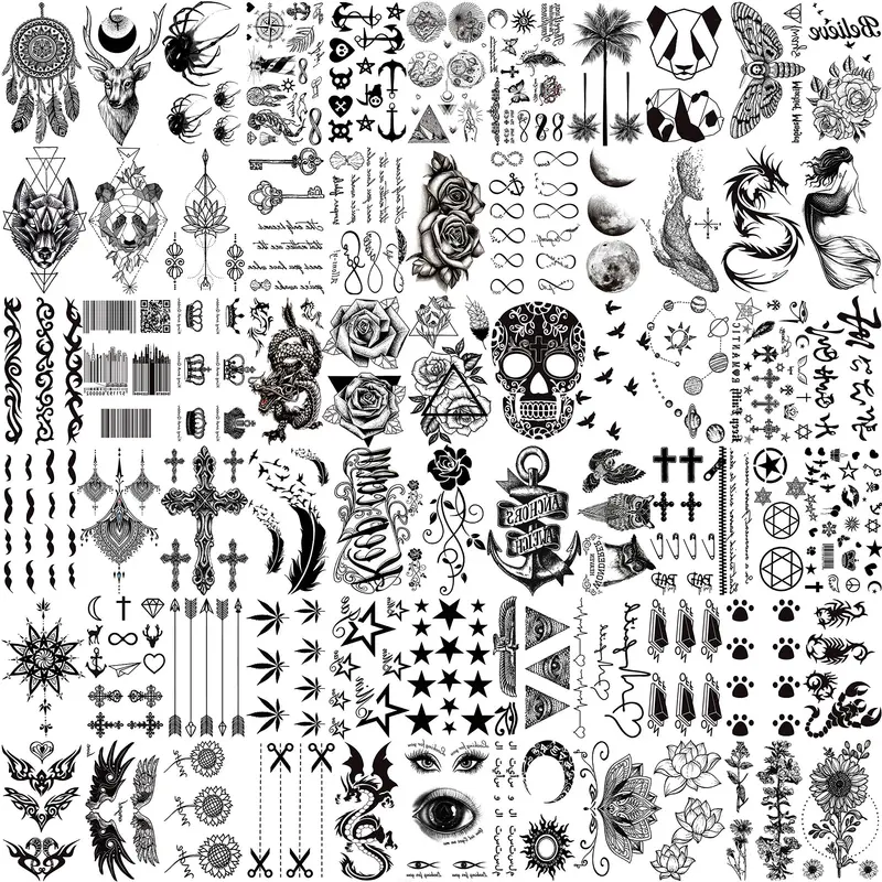 VANTATY 66-feuilles Tatouages Temporaires 3D Etanches – Pour Visage, Bras et Corps