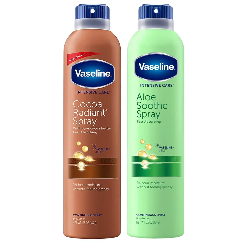Vaseline Cocoa Radiant Spray + Aloe Soothe Spray – Hydratant corporel non gras, absorption rapide (2 x 6,5 oz)