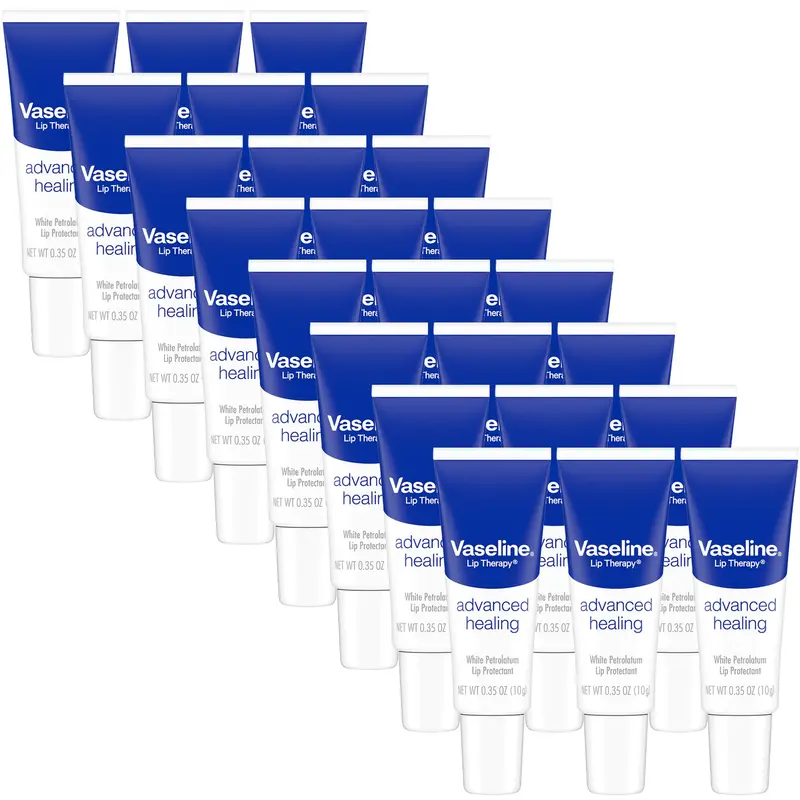 Vaseline Soin Lèvres Avancé – Baume en Tube, Lot de 24, Hydratant et Protection au Pétrole Blanc, Lèvres Sèches