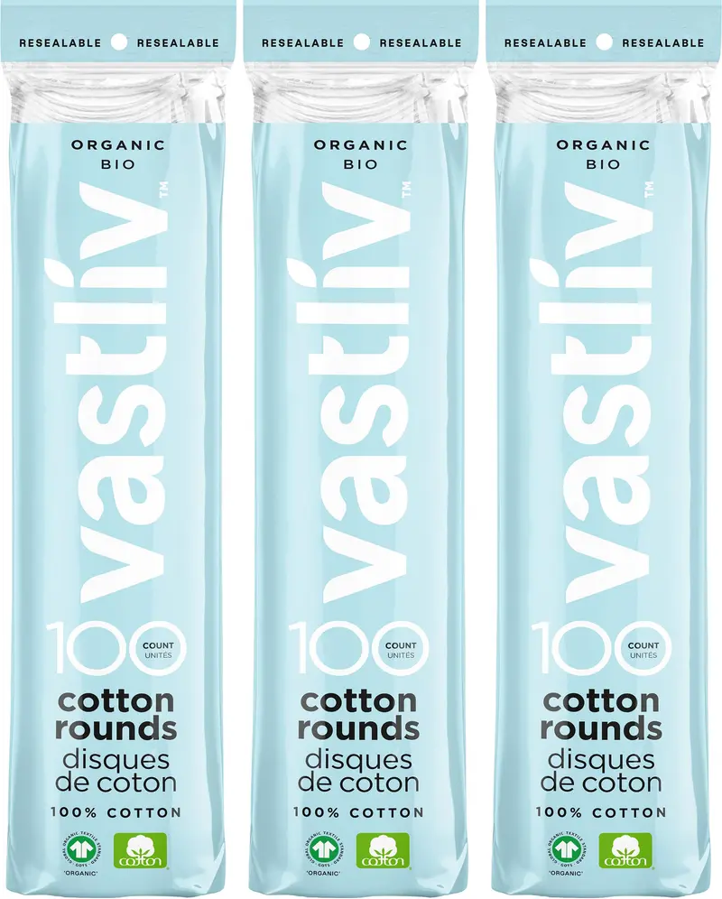 Vastliv Disques de coton biologique pour le visage – 300 unités, hypoallergéniques, sans peluches | 100% coton pur