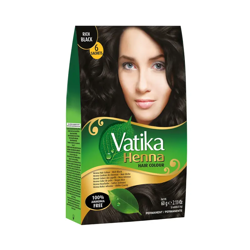 Vatika Naturals Teinture Permanente Noir Rich – Sans ammoniac, Henna naturel, Couverture des gris, Mélange d’Herbes Nourrissant – 18 sachets de 10 g (Pack de 3)