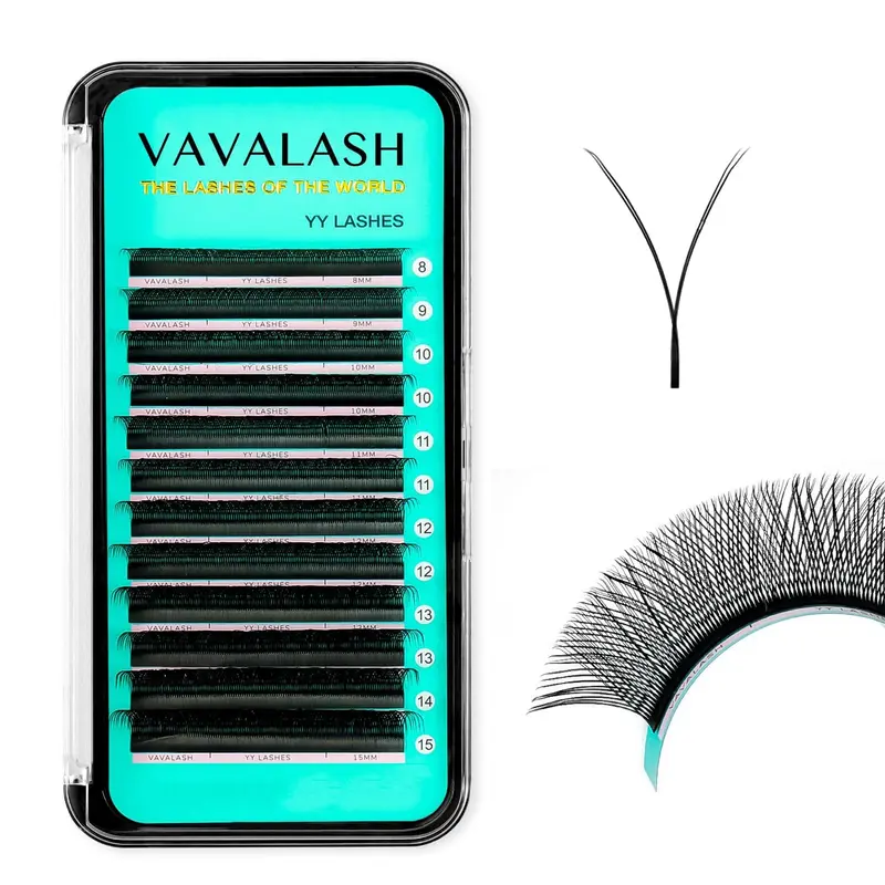VAVALASH Extensions Y – C Curl 0,07 mm, Mix 8-15 mm, Fans préfabriqués 4D YY, Aspect naturel