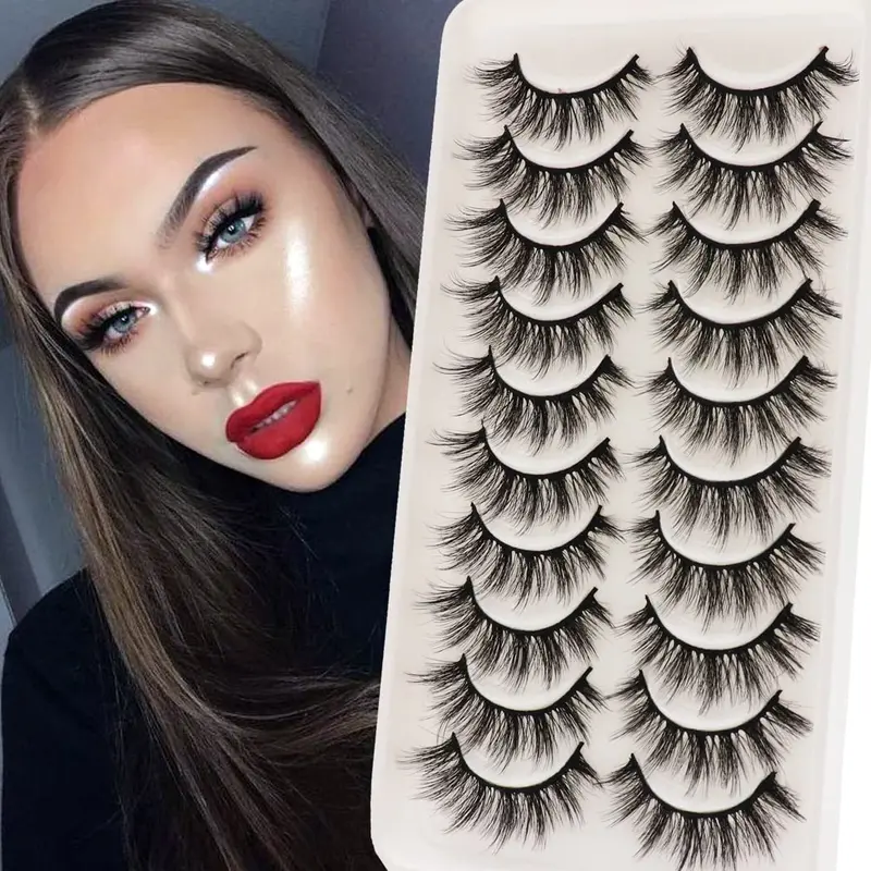 Veleasha Cils – Cils faux vison synthétique, duveteux et croisés, lot de 10 paires