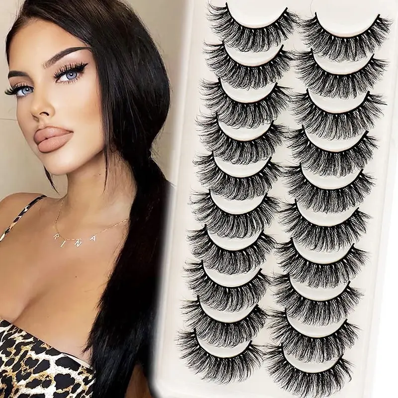 Veleasha Cils en vison synthétique – Effet duveteux et croisé, lot de 10 paires (6D17)