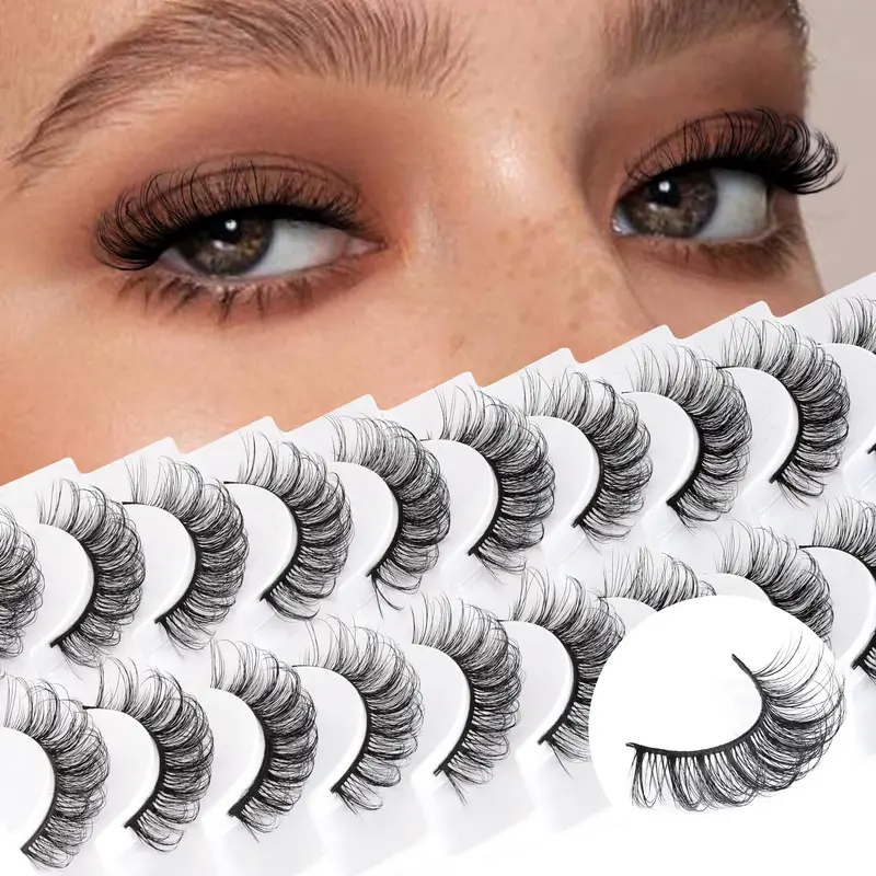 Veleasha Cils Faux Russe D-Curl – Lot de 10 Paires, Regard Fluffy Wispy