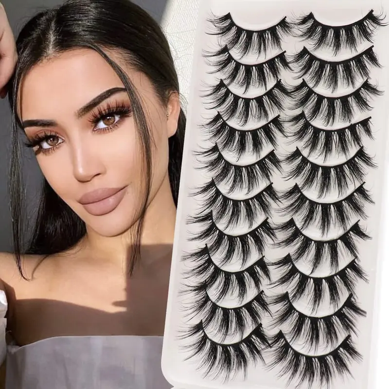 Veleasha Cils Fluffy Wispy – Faux Cils Mink Synthétiques Criss-Cross, Pack de 10 Paires (3D07)