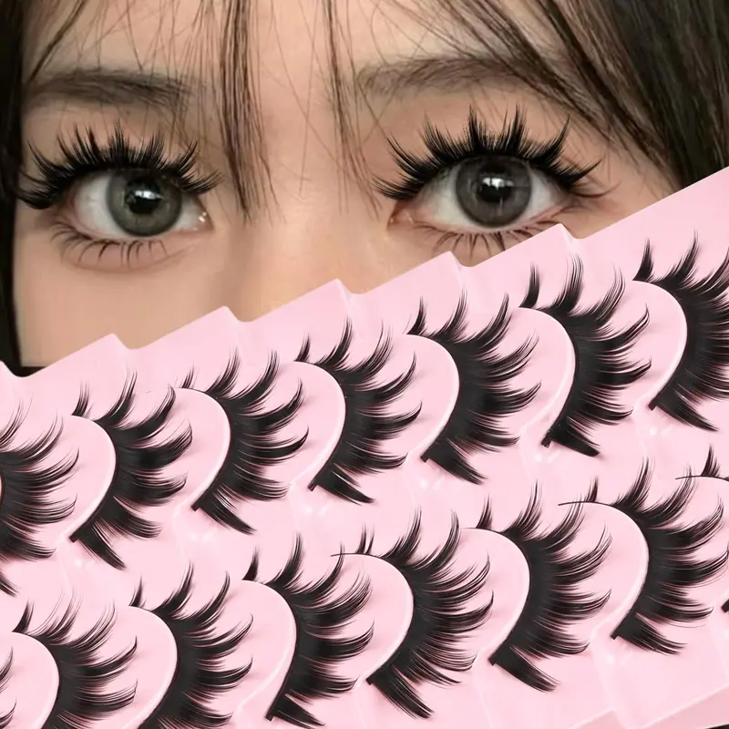 Veleasha Cils Regard Poupée 8D – Cils Manga Pointus Naturels, Lot de 8 Paires