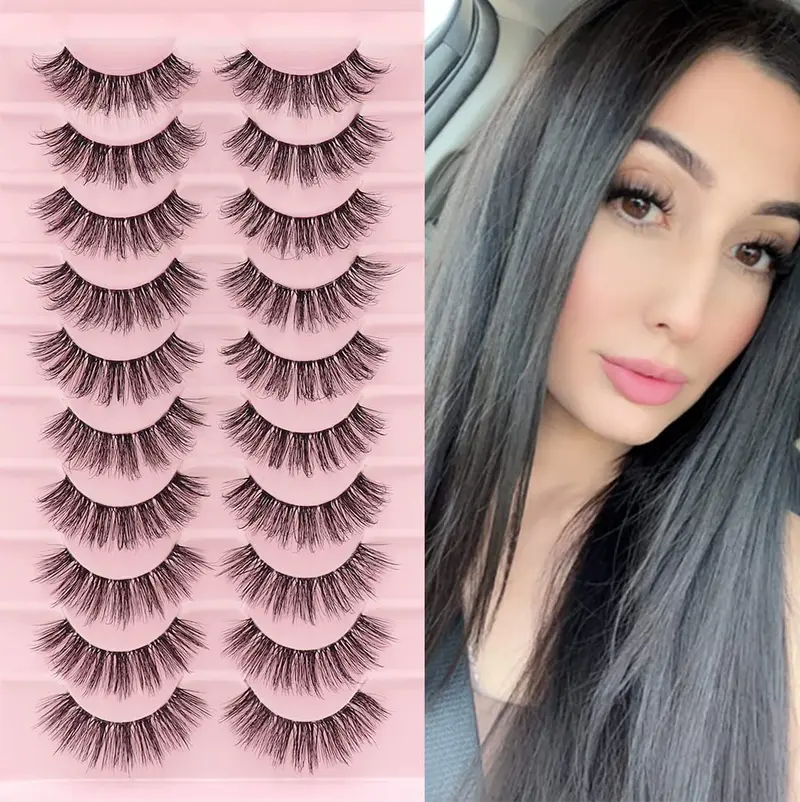 Veleasha Clear Band Lashes — Lot de 10 Paires D Curl Russes, Regard Naturel, Bande Transparente