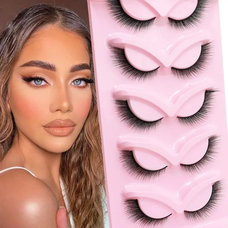Veleasha Fox Eye Cils L Curl Fluffy – Lot de 5 Paires, Regard Bratz Cat Eye Wispy et Léger