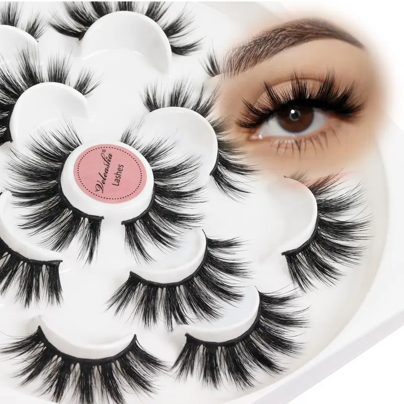 Veleasha Lashes 5D – Cils imitation vison synthétique, 7 paires, volume luxueux – Dubai