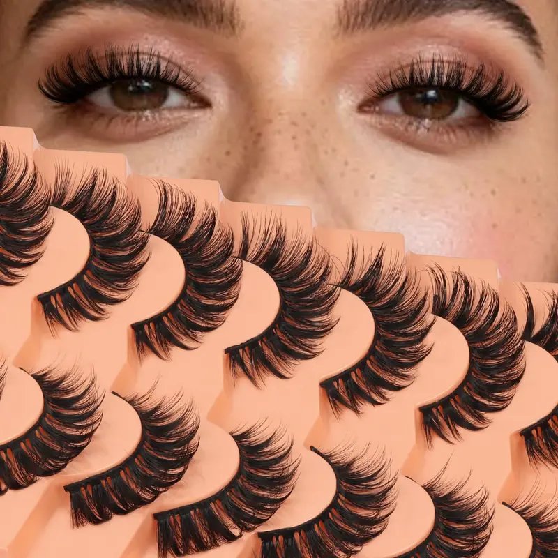 Veleasha Lashes Dramatiques – Cils Faux Mink D-Curl, Forme V, Volume 3D, Longueur 10-18 mm