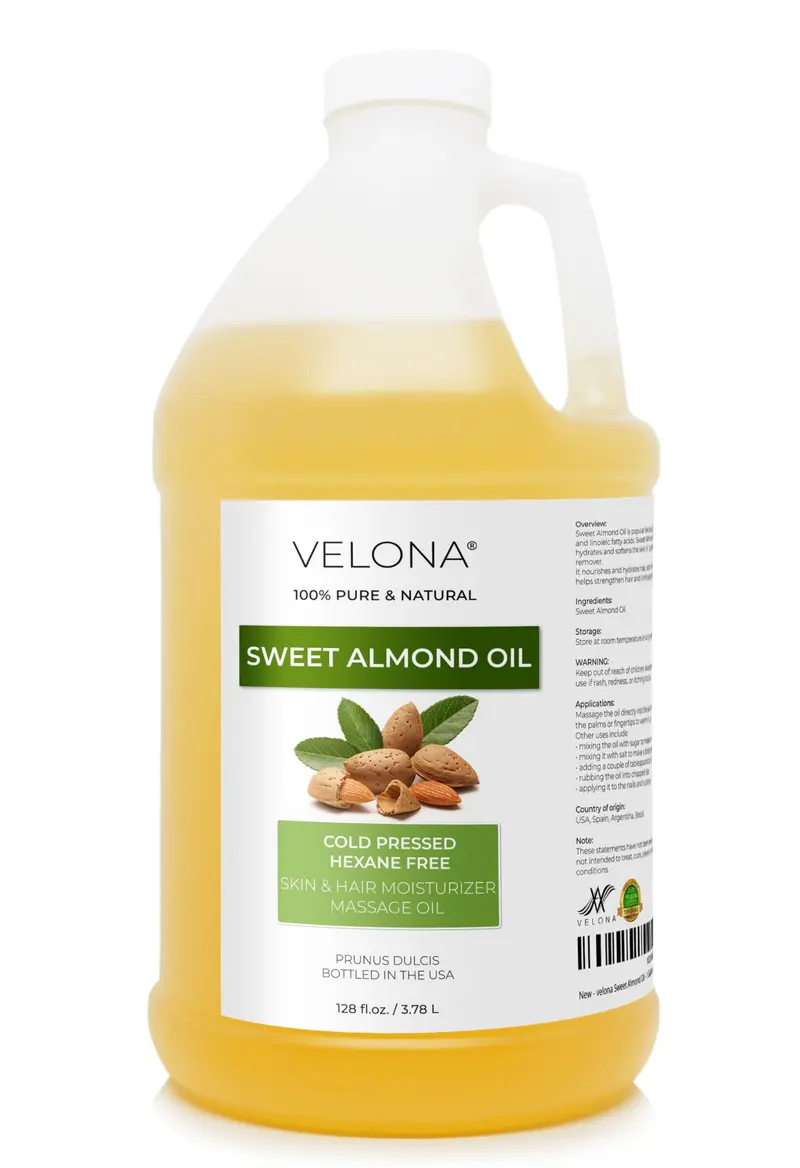 Velona Huile d'Amande Douce - 1 galon | Pure et naturelle, pressée à froid, hydratation peau et cheveux