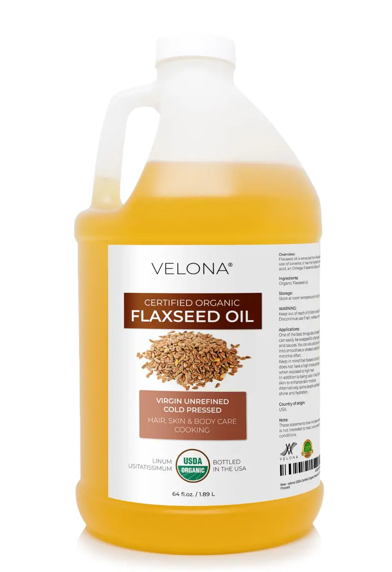 Velona - Huile de Lin Biologique Certifiée USDA - 64 oz | Pure et Naturelle, Presse à Froid, Porteuse pour Soin Corps, Visage et Cheveux