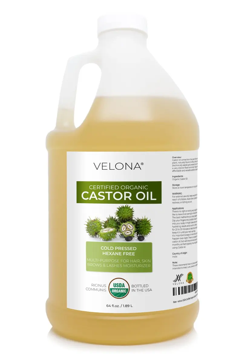 Velona – Huile de Ricin Bio USDA Certifiée, 1,89 L | Cheveux, Cils et Sourcils | Pressée à froid, Sans Hexane, Qualité USP