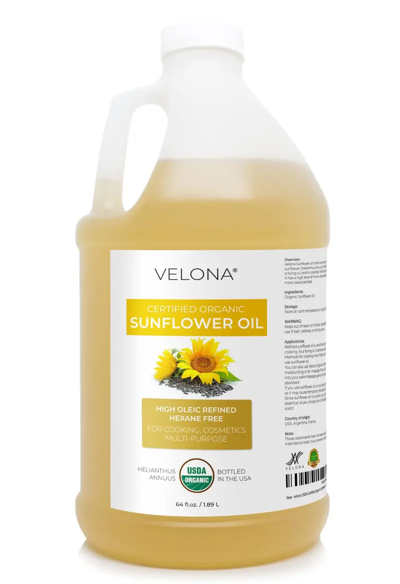 Velona Huile de Tournesol Bio USDA – 64 oz, Pure et Naturelle, Haute Oléique