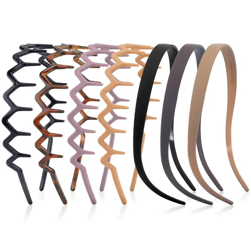 VELSCRUN Zig Zag Bandeau Cheveux – Bandeau à Dents Sans Pression, Porte-Lunettes, Noir et Marron