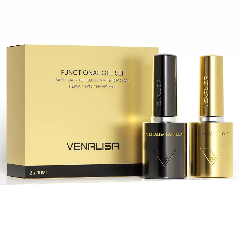 VENALISA Base Coat et Top Coat Gel Sans Essuyage – 2x10 ml, Brillance Durable