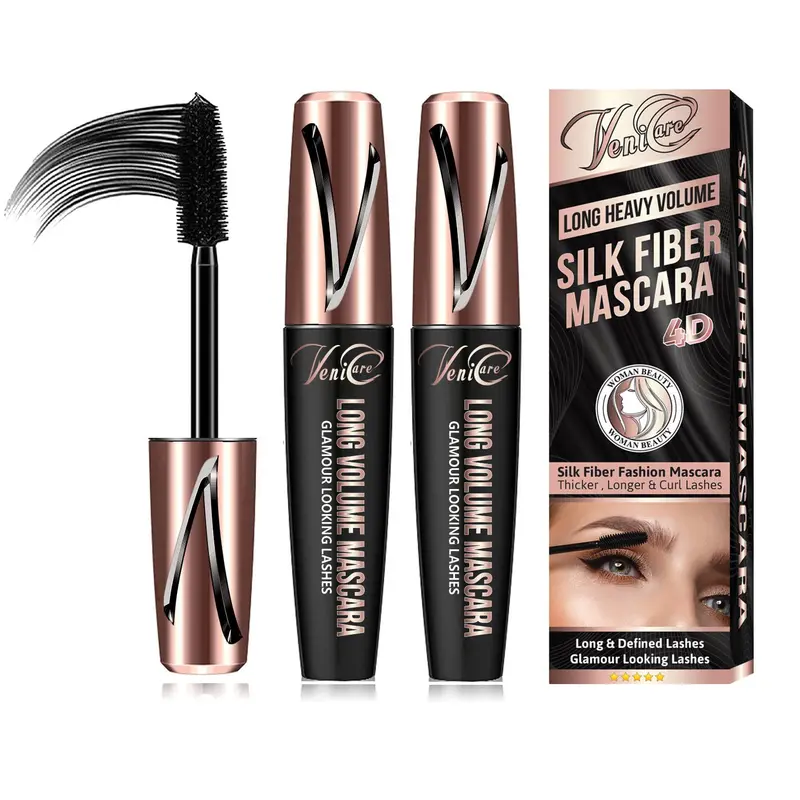 Venicare 4D Silk Fiber Mascara – Extensions de cils en fibres de soie, volume et longueur luxueux | Lot de 2