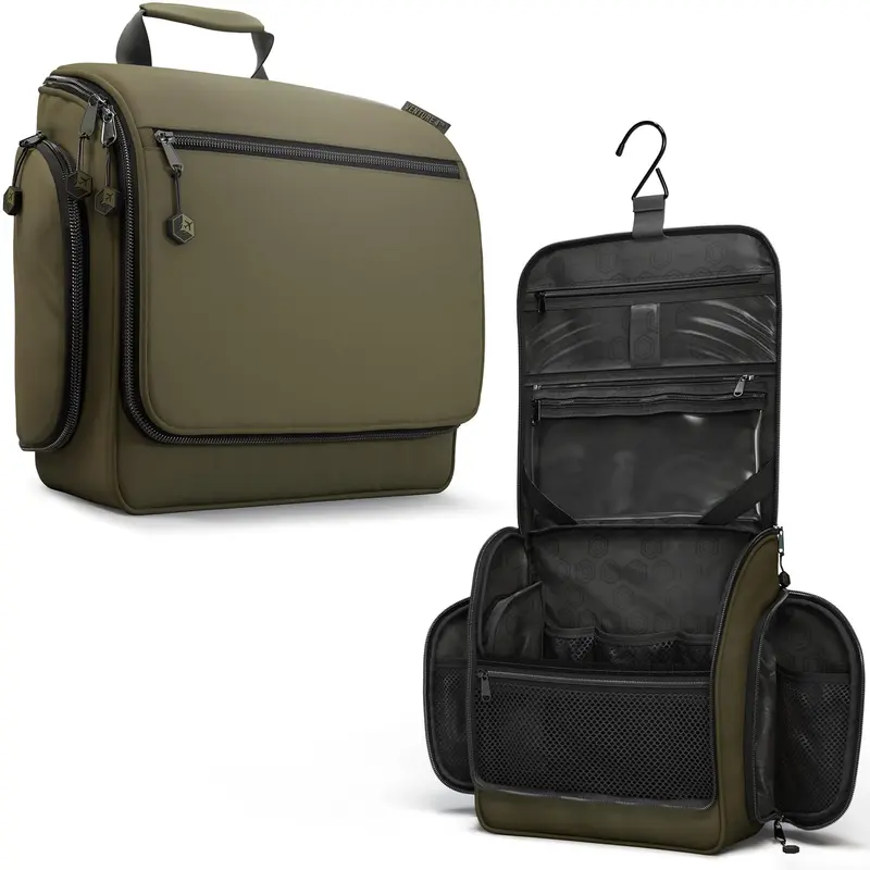 VENTURE 4TH Sac à Toilette de Voyage Suspendu – Grand Organisateur, 18 Compartiments, Poche TSA Amovible, Vert Foncé