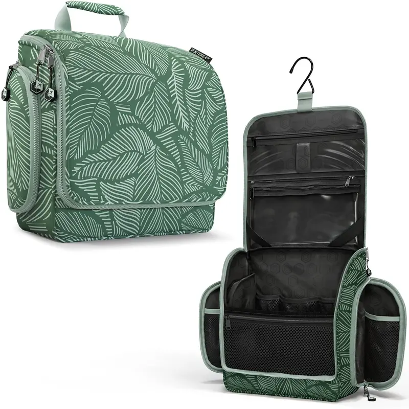 VENTURE 4TH Sac de Toilette Suspendu Grand Modèle – 17 Compartiments, Pochette TSA Amovible, Vert Feuillage