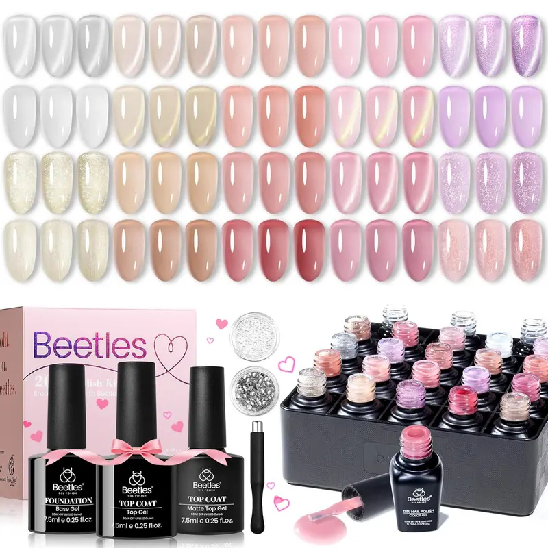 Vernis Gel Beetles – Effet Œil-Chat Glowy Grace, 20 Couleurs Translucides, Base et Couches Supérieures, Charms