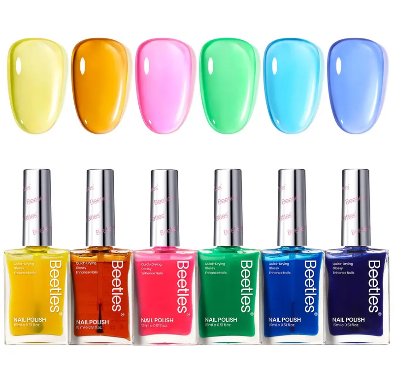 Vernis Gel Beetles Néon – Ensemble 6 couleurs jelly arc-en-ciel, Séchage rapide, Finition brillante