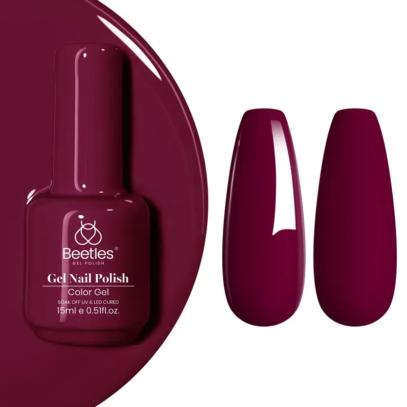 Vernis Gel Beetles Wine Red – Rouge Burgundy, Gel UV/LED, Manucure DIY à Domicile, 15 ml