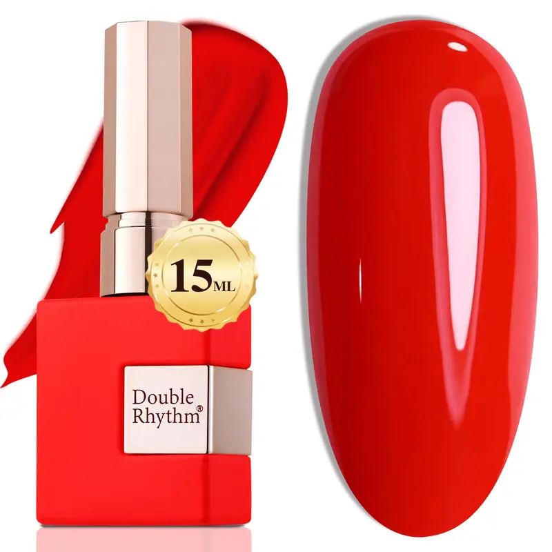 Vernis Gel Double Rhythm 15 ml – Rouge Pur, Même Teinte et Même Flacon, Gel Soak-Off pour Manucure à Domicile A1016