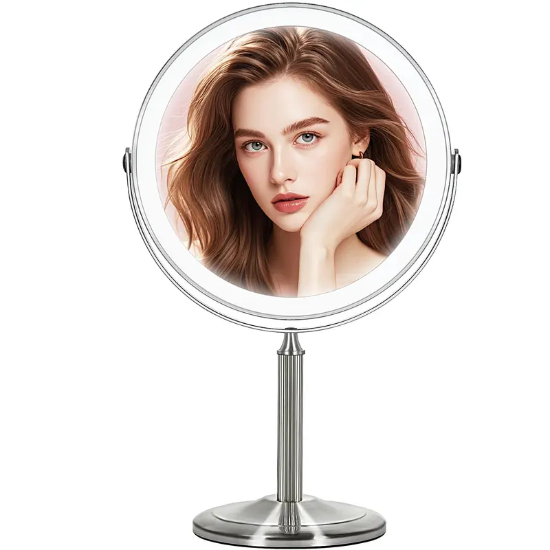 VESAUR Miroir Maquillage 15x avec Éclairage — 9,5'', Rechargeable 5000mAh, 3 Températures et Rotation 360°