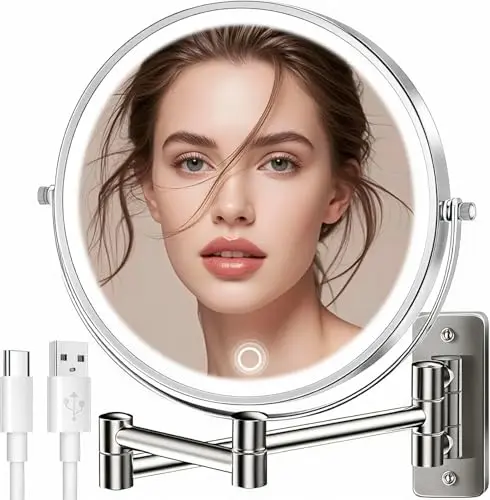 VESAUR Miroir Maquillage Mural 9'' LED – 1X/10X, Rechargeable 5000mAh, 3 Couleurs, Bras 360°