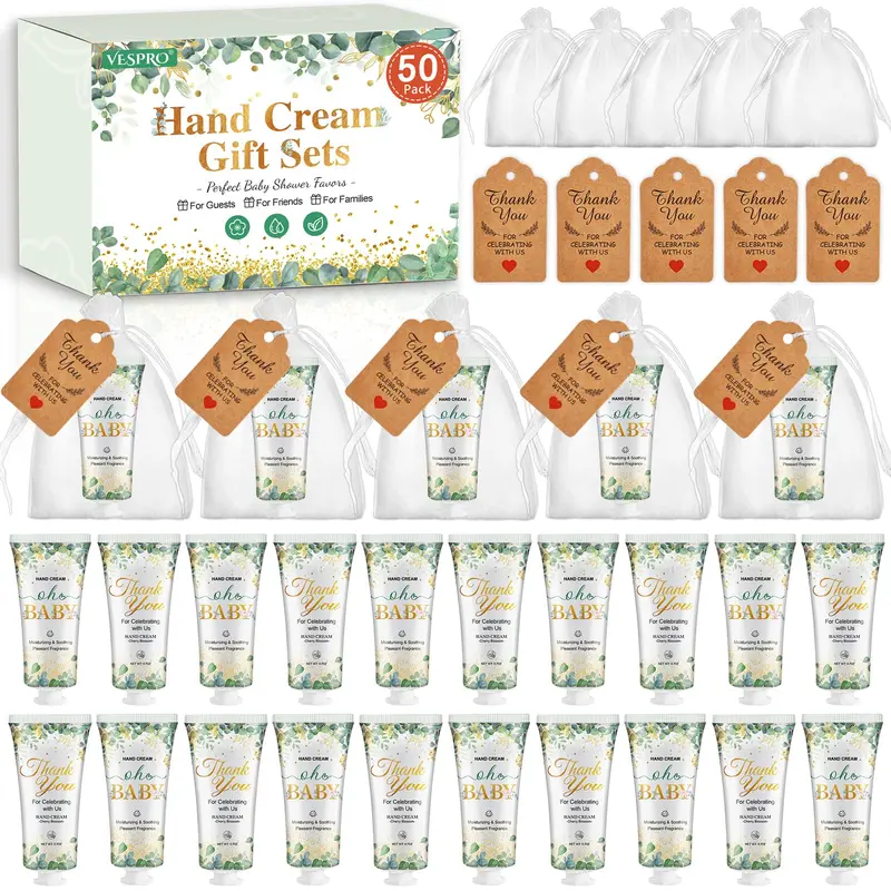 VESPRO 50 ensembles de crèmes mains Bébé – Cadeaux invités pour fête prénatale