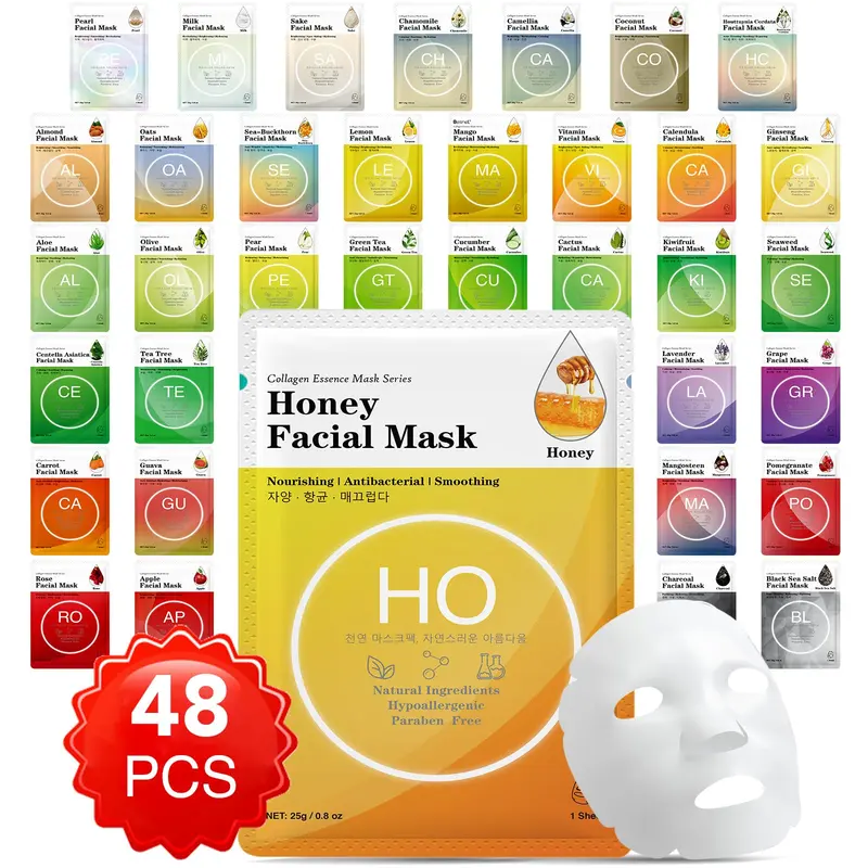 VESPRO Collagen Essence Masques Visage (48 Pack) - Hydratation et Douceur