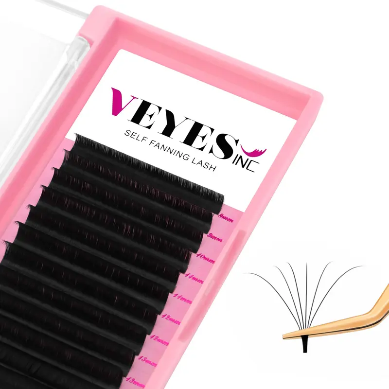 VEYES INC Extensions de cils en éventail faciles – 0,05 D, noir mat, longueurs mixtes 8–16 mm