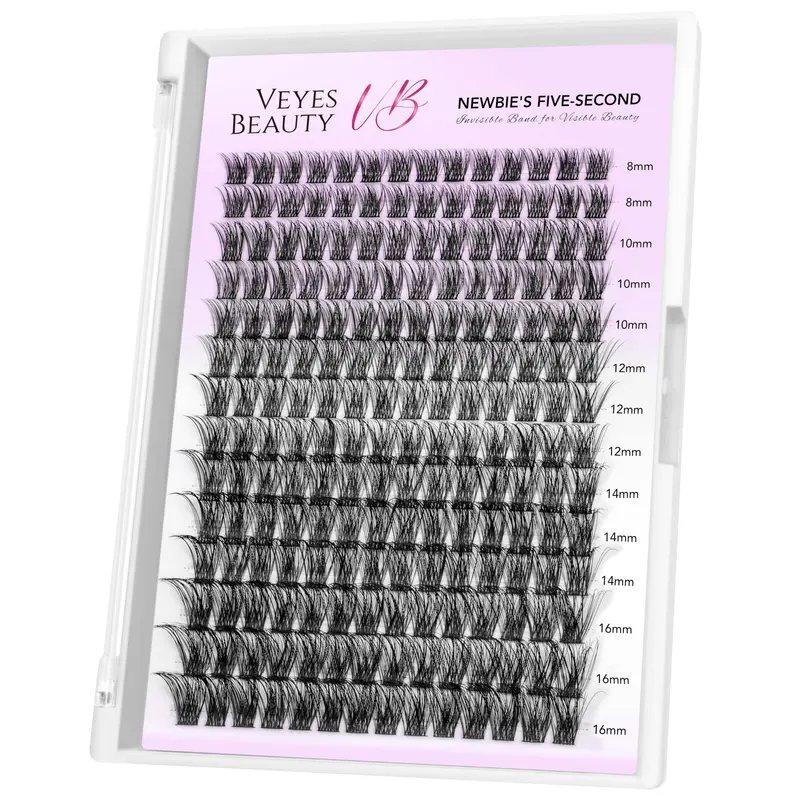 VEYESBEAUTY Amas-de-cils – Faux cils individuels à bande fine DIY, effet plume, longueurs 8–16 mm
