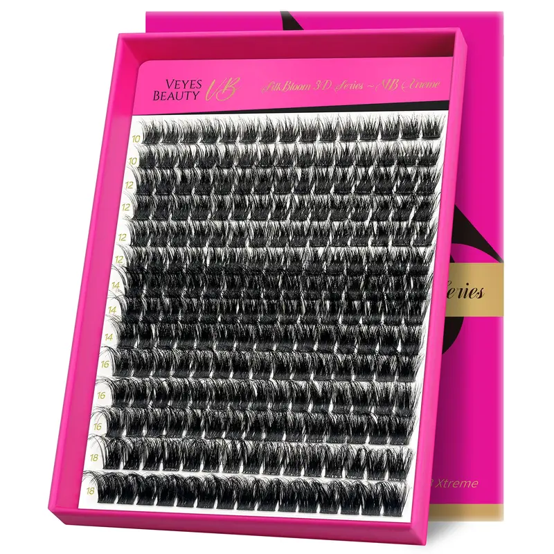 VEYESBEAUTY Extensions Cils Clusters Xtreme 3D – Volume Wispy 10–18 mm, Bande Invisible