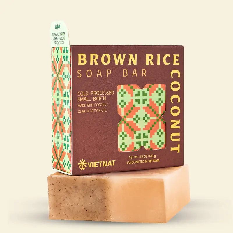 VIETNAT Savon 2-en-1 Riz brun & Lait de coco — Exfoliation douce et soin nourrissant (4,2 oz)