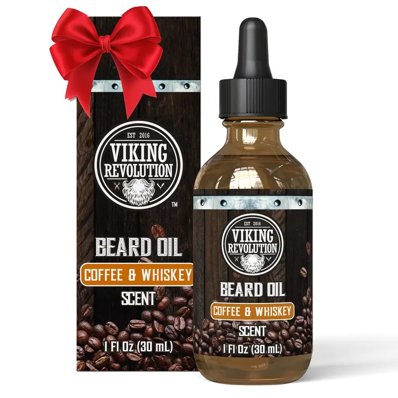 Viking Revolution Huile Barbe Café Whisky – Soin naturel à l’Argan et Jojoba pour Barbe Douce et Hydratée (1 paquet)