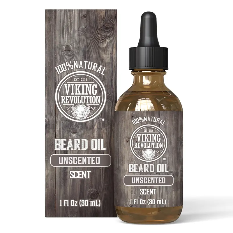 Viking Revolution Huile Barbe Non Parfumée – Argan & Jojoba, Soin Barbe Homme (1 Flacon)