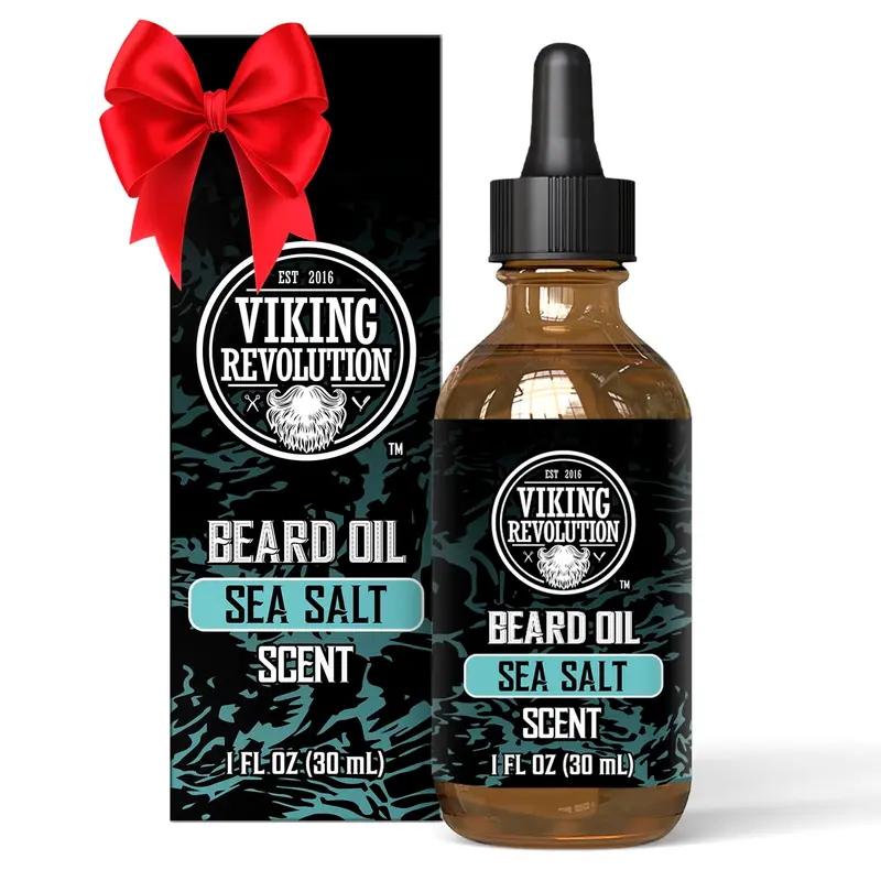 Viking Revolution Huile Barbe Sel Marin pour Hommes — Naturelle avec Argan et Jojoba — Assouplissante et Hydratante — Conditionneur Barbe (Sel Marin, 1 flacon)