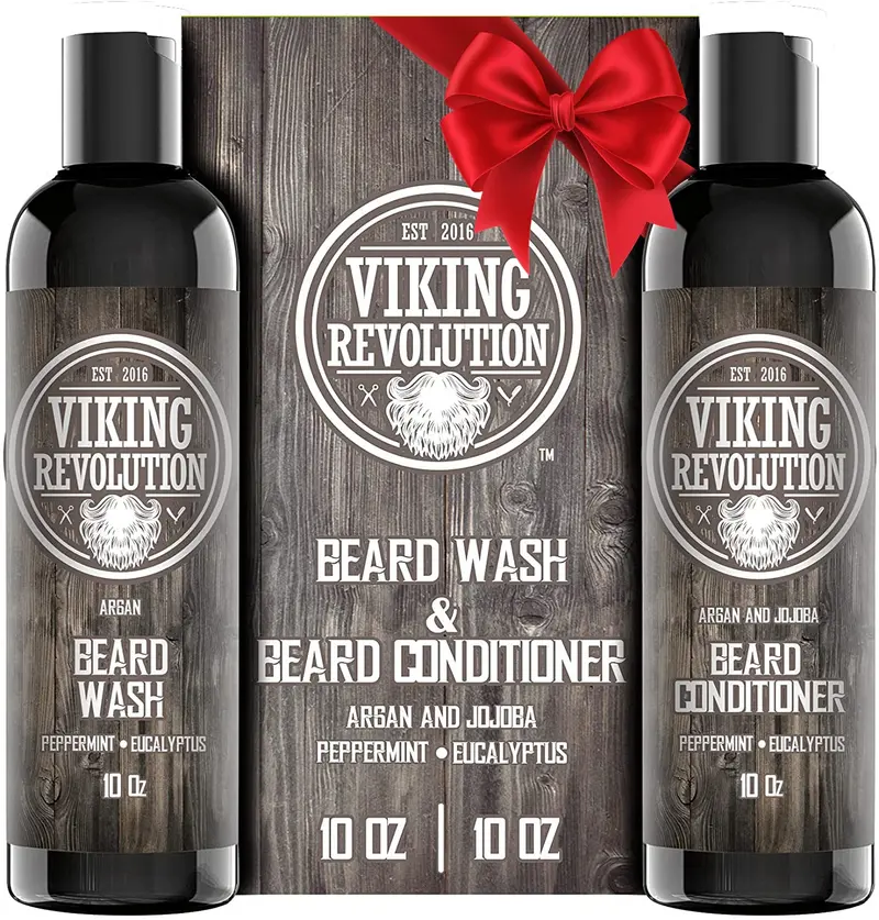 Viking Revolution Kit Shampoing et Après-Shampoing pour Barbe – Argan & Jojoba, Senteur Eucalyptus (10 oz)