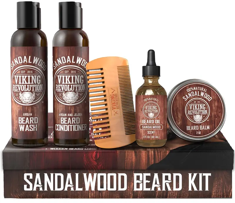 Viking Revolution Kit Ultime Soin Barbe – Lavage, Après-Shampoing, Huile, Baume et Peigne au Santal