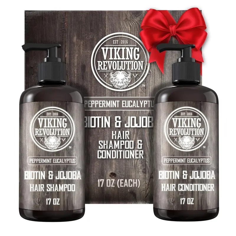 Viking Revolution Shampoing et Après-Shampoing Biotine pour Hommes – Eucalyptus, Jojoba et Menthe | 17 oz