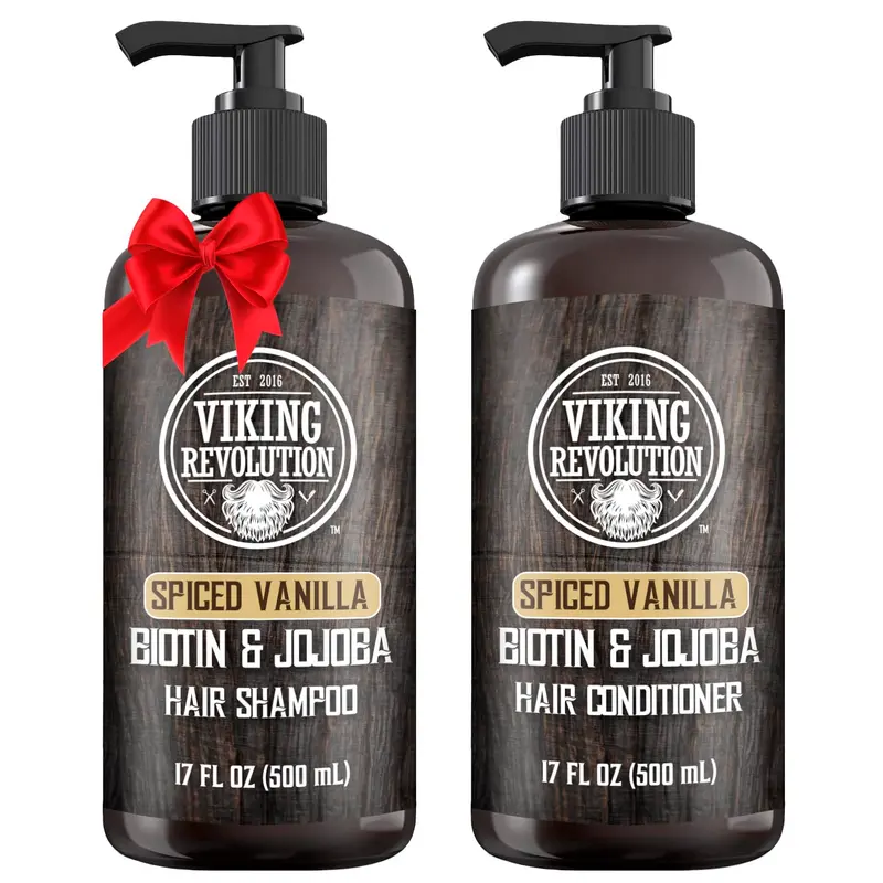 Viking Revolution Shampooing et Après-Shampooing Vanille Épicée pour Hommes – Biotine et Jojoba, 17 oz