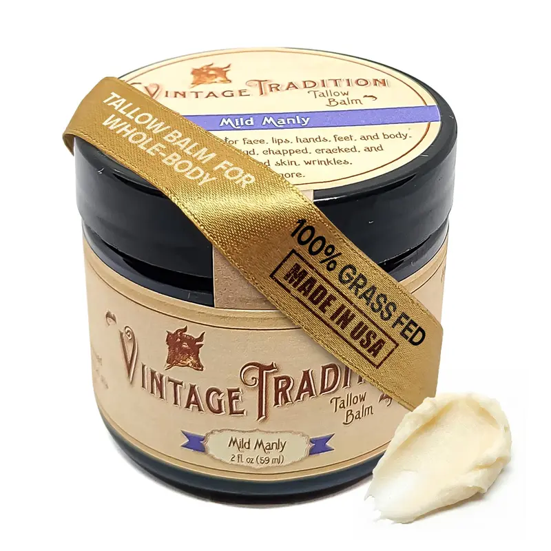 Vintage Tradition Baume polyvalent au suif de bœuf – Soin hydratant pour peau masculine, 2 fl oz