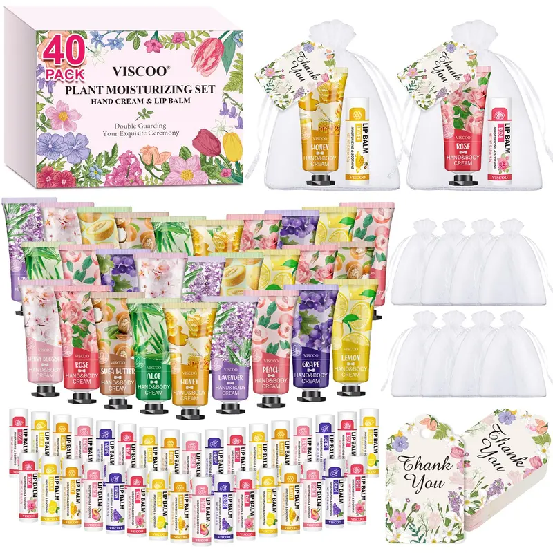 VISCOO 40 ensembles crèmes mains et baumes lèvres – Faveurs de mariage et cadeaux invités