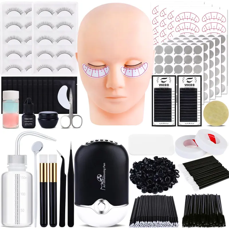 VISCOO Kit d’extension de cils pour débutants avec mannequin et ventilateur
