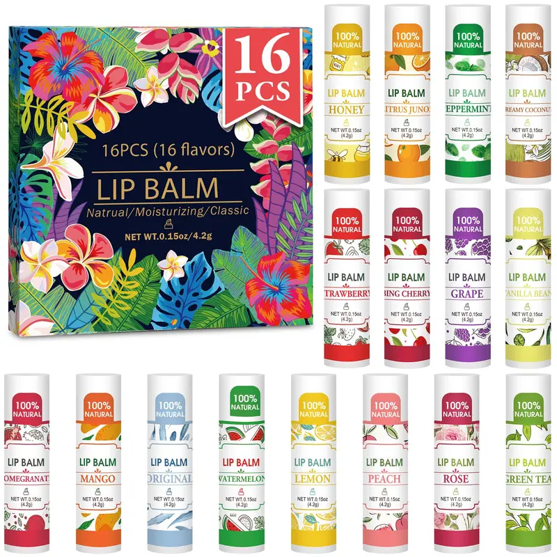 VISRIE 16 Pack Baume Lèvres – Naturel, Hydratant, Vitamine E et Coco, 16 Saveurs
