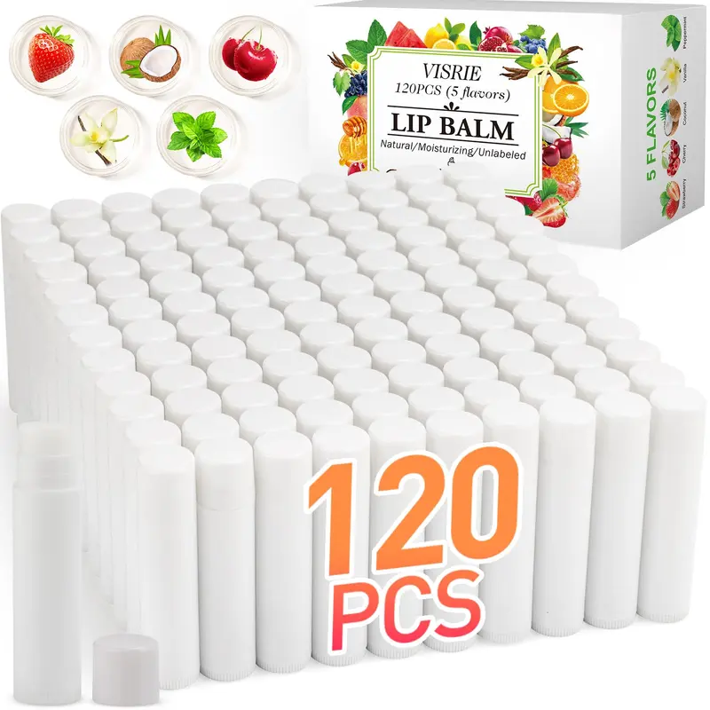 VISRIE — Lot de 120 baumes à lèvres sans étiquette, tubes standard personnalisables